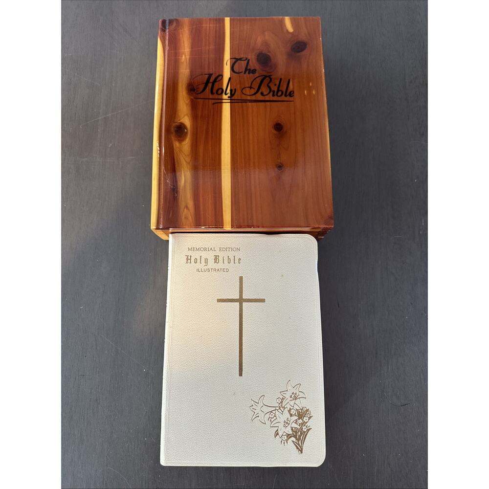 Vintage Memorial Edition 1958 Holy Bible, Illustrated With Cedar Wood Case